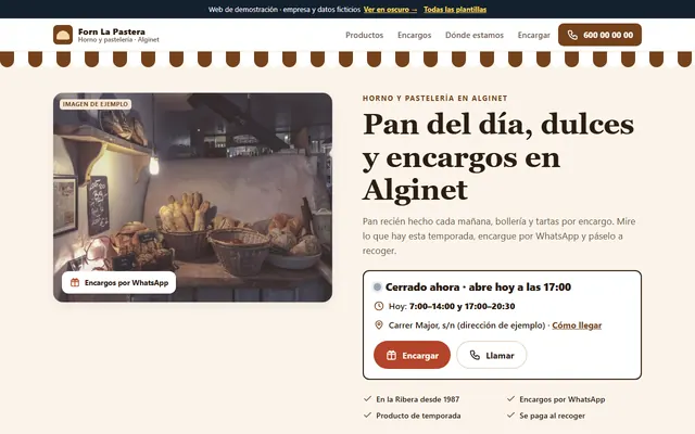 Ejemplo de página web para hornos, carnicerías y fruterías, vista en el ordenador
