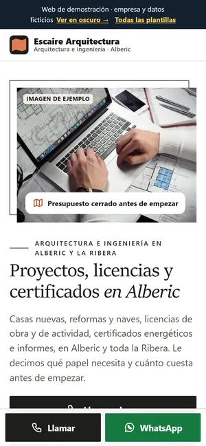 La misma web para estudios de arquitectura e ingeniería, en el móvil