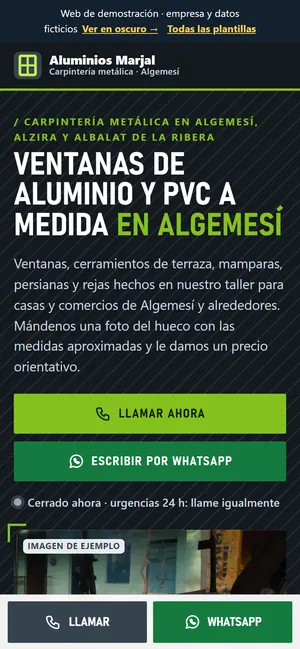 La misma web de carpinterías metálicas, en el móvil