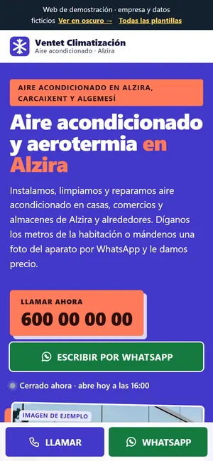 La misma web para empresas de climatización, en el móvil