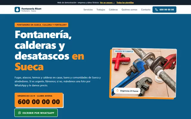 Ejemplo de página web para fontaneros, vista en el ordenador