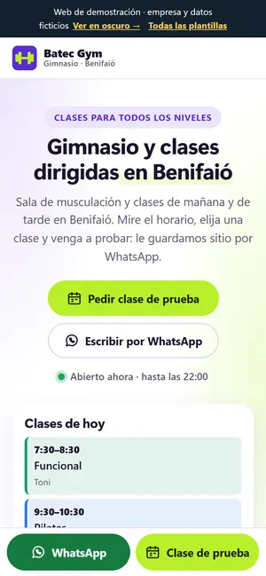 La misma web para gimnasios y academias, en el móvil
