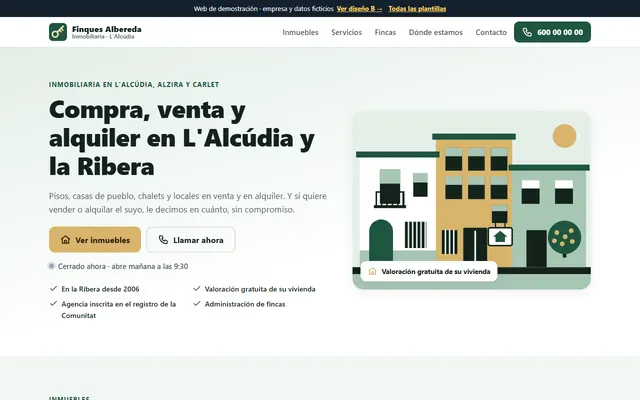 Ejemplo de página web para inmobiliarias, vista en el ordenador