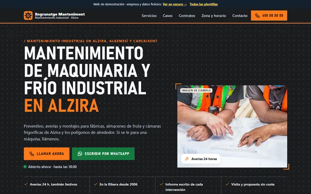 Ejemplo de página web para empresas de mantenimiento industrial, vista en el ordenador