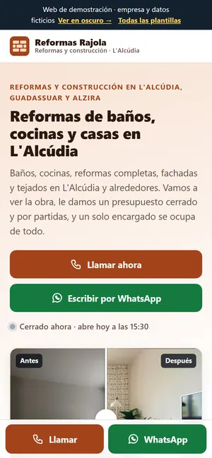La misma web de empresas de reformas, en el móvil