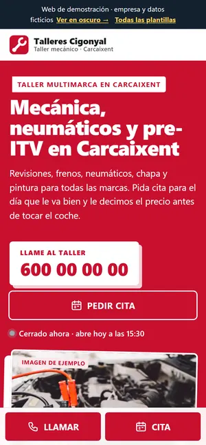 La misma web de talleres mecánicos, en el móvil