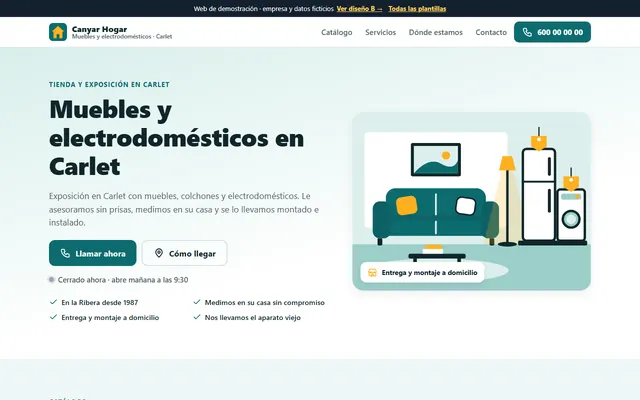 Ejemplo de página web para tiendas, vista en el ordenador