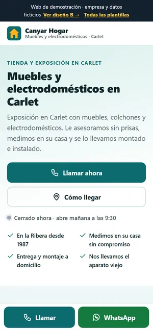 La misma web para tiendas, en el móvil